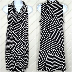 Alfani Geo Sleeveless Button Down Shirt Dress Black & White